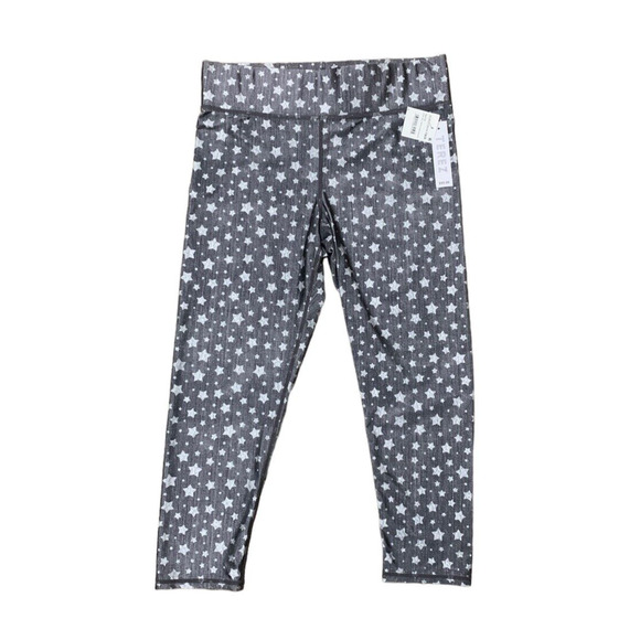 Terez Cropped Leggings Yoga Pants Size Large Hi Shine Star Light Gray White NEW - Picture 2 of 6